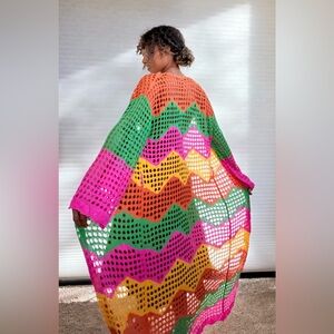 Love Sense Extended Length Sheer Crochet Cardigan